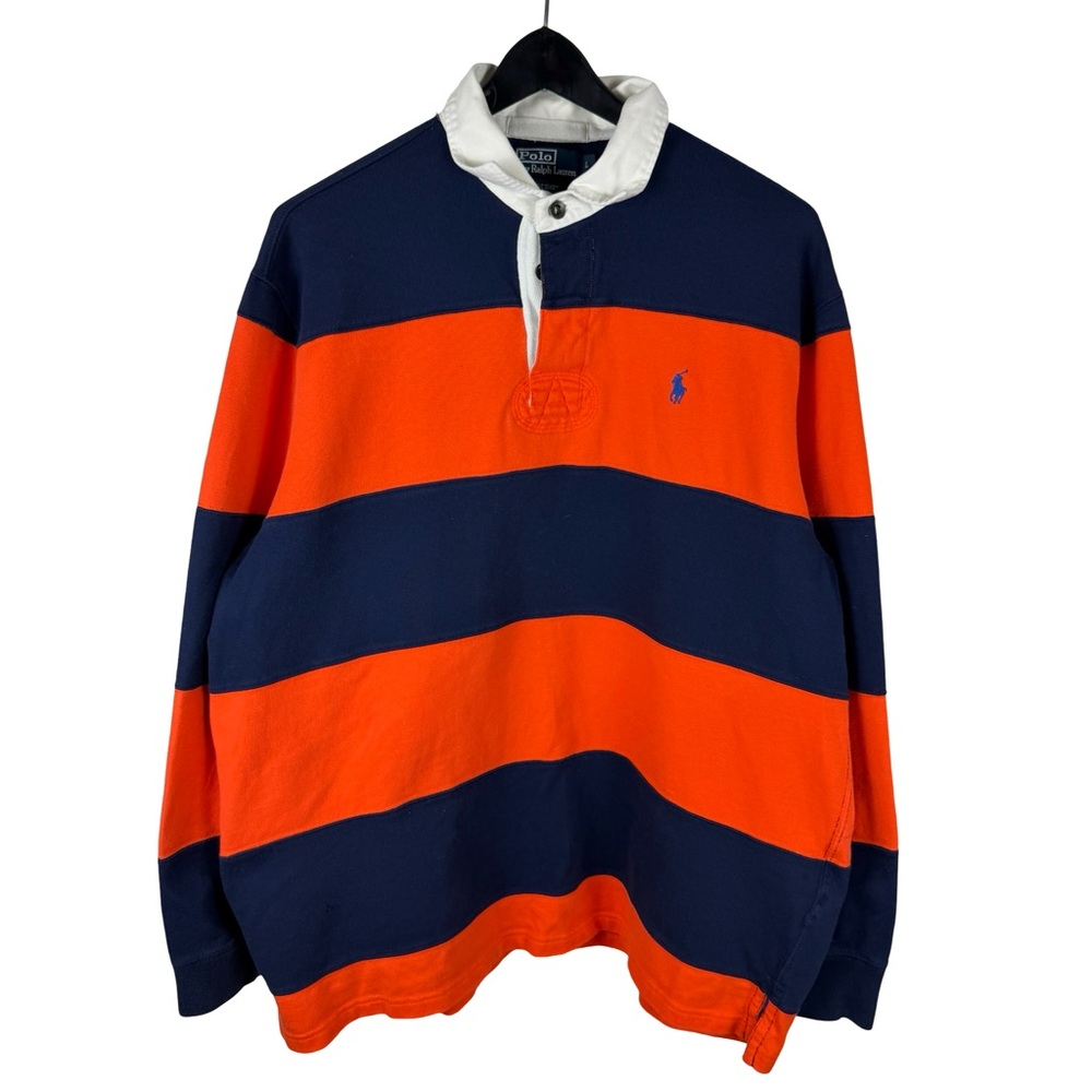 Mens 2000s Polo Ralph Lauren Rugby Orange Blue Kanye Polo Shirt Size L